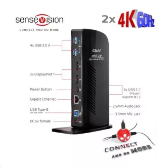 Stație de andocare Club3D USB-A sau USB-C, 10 în 1 2xDP, 6xUSB, 1xRJ45, 1x3.5mm, neagră