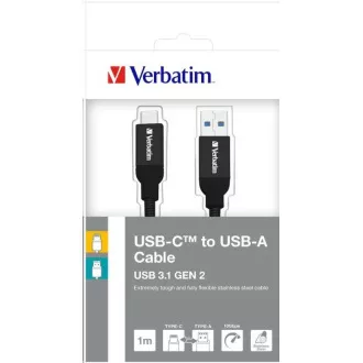 Cablu VERBATIM USB 3.1 tip C la USB-A din oțel inoxidabil 100 cm GEN2 (negru) Cablu VERBATIM USB 3.1 tip C la USB-A din oțel inoxidabil 100 cm GEN2 (negru)