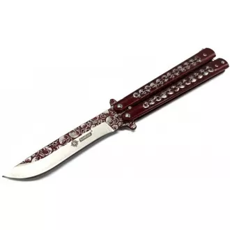 Cuțit pliabil fluture, SKULLS 23 cm