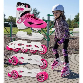 Patine cu rotile 4 in 1 Enero KIDS - roz-alb, 30-33