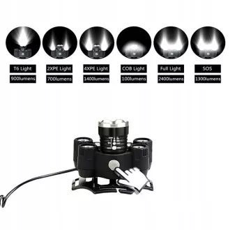 Lampă frontală CREE 1 x XM-L T6 4 x puternic Q5 alb 1 x puternic COB bandă ZOOM Lampă frontală CREE 1 x XM-L T6 4 x puternic Q5 alb 1 x puternic COB bandă ZOOM