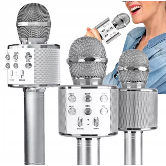 Microfon bluetooth karaoke cu difuzor, argintiu Microfon bluetooth karaoke cu difuzor, argintiu