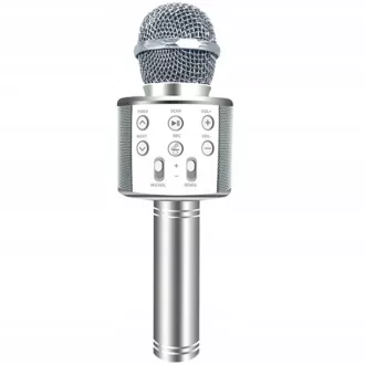 Microfon bluetooth karaoke cu difuzor, argintiu Microfon bluetooth karaoke cu difuzor, argintiu