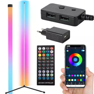 Lampă de podea de colț cu LED RGB, cu telecomandă