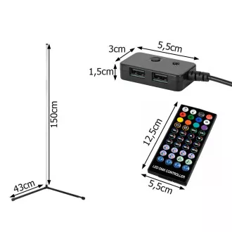 Lampă de podea de colț cu LED RGB, cu telecomandă