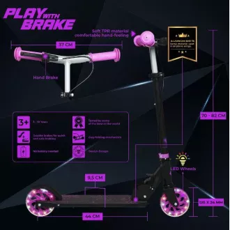 Trotinetă pentru copii Story Play cu frână de mână, roți LED, violet