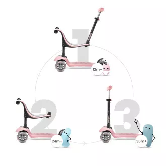 Trotinetă cu trei roți Cariboo Twist 3in1 cu roți cu LED-uri, roz Trotinetă cu trei roți Cariboo Twist 3in1 cu roți cu LED-uri, roz