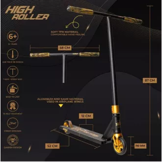 Trotinetă Story High Roller Stunt Freestyle, Negru-Auriu Trotinetă Story High Roller Stunt Freestyle, Negru-Auriu