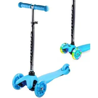 MINI SCOOTER trotinetă cu trei roți cu roți strălucitoare, albastru - Despachetat MINI SCOOTER trotinetă cu trei roți cu roți strălucitoare, albastru - Despachetat
