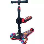 Trotineta cu trei roti pentru copii Story 2in1 Deluxe cu roti luminoase mini trotineta, negru-rosu
