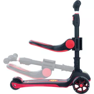 Trotineta cu trei roti pentru copii Story 2in1 Deluxe cu roti luminoase mini trotineta, negru-rosu