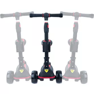 Trotineta cu trei roti pentru copii Story 2in1 Deluxe cu roti luminoase mini trotineta, negru-rosu