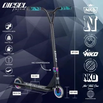 Trotinetă freestyle NKD Diesel Stunt, Negru-curcubeu