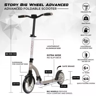 Trotinetă pliabilă Story Big Wheel Advanced 200mm, gri