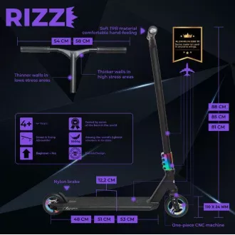 Trotinetă freestyle NKD Rizz Stunt, Negru-curcubeu
