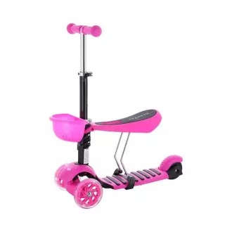 Trotineta cu trei roti pentru copii MINI SCOOTER 2 in 1 cu roti LED stralucitoare, roz