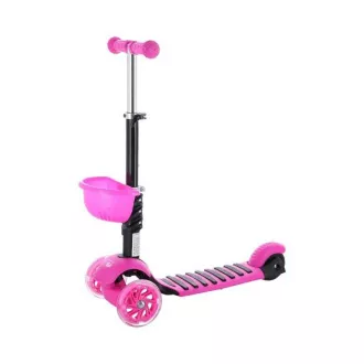 Trotineta cu trei roti pentru copii MINI SCOOTER 2 in 1 cu roti LED stralucitoare, roz