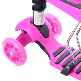 Trotineta cu trei roti pentru copii MINI SCOOTER 2 in 1 cu roti LED stralucitoare, roz