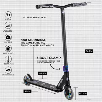Trotinetă Story High Roller Stunt Freestyle, Negru-Curcubeu Trotinetă Story High Roller Stunt Freestyle, Negru-Curcubeu