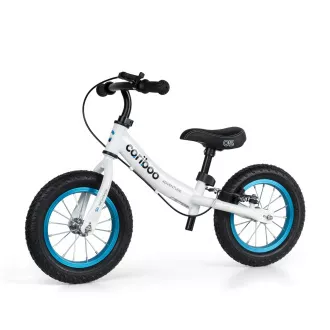 Bicicletă de echilibru pentru copii MOVINO Cariboo ADVENTURE cu frână, roți gonflabile de 12'', alb-albastru