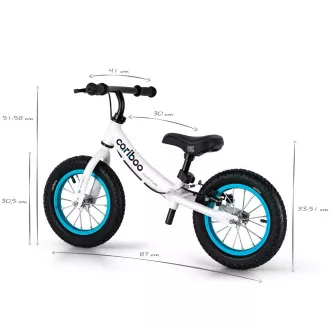 Bicicletă de echilibru pentru copii MOVINO Cariboo ADVENTURE cu frână, roți gonflabile de 12'', alb-albastru