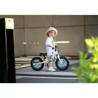 Bicicletă de echilibru pentru copii MOVINO Cariboo ADVENTURE cu frână, roți gonflabile de 12'', alb-albastru