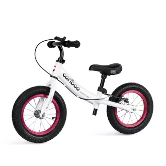 Bicicletă de echilibru pentru copii MOVINO Cariboo ADVENTURE cu frână, roți gonflabile 12'', alb-roz Bicicletă de echilibru pentru copii MOVINO Cariboo ADVENTURE cu frână, roți gonflabile 12'', alb-roz