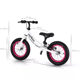 Bicicletă de echilibru pentru copii MOVINO Cariboo ADVENTURE cu frână, roți gonflabile 12'', alb-roz Bicicletă de echilibru pentru copii MOVINO Cariboo ADVENTURE cu frână, roți gonflabile 12'', alb-roz
