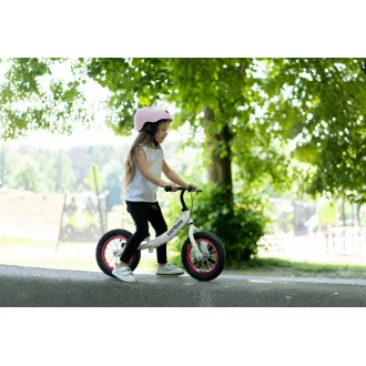 Bicicletă de echilibru pentru copii MOVINO Cariboo ADVENTURE cu frână, roți gonflabile 12'', alb-roz Bicicletă de echilibru pentru copii MOVINO Cariboo ADVENTURE cu frână, roți gonflabile 12'', alb-roz
