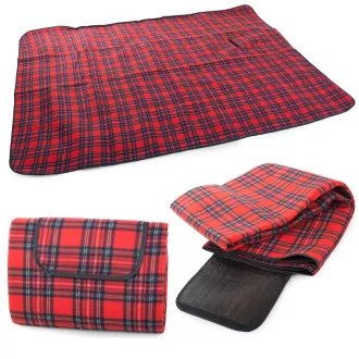 Pătură de picnic cu strat inferior impermeabil 150x200 cm, în carouri roșii