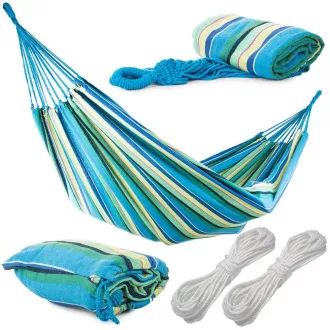 Hamac din bumbac, albastru-verde, dublu - 270x150cm