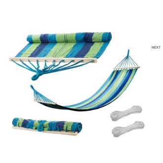 Hamac din bumbac NET, albastru-verde, cu cadru - 200x80 cm Hamac din bumbac NET, albastru-verde, cu cadru - 200x80 cm