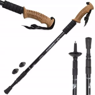 Bețe de trekking pentru mers nordic cu mâner ergonomic din plută, 135 cm, 2 buc, negru