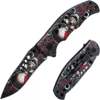 Cuțit tactic pliabil SKULL 20 cm, roșu