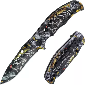 Cuțit tactic pliabil SKULL 20 cm, roșu