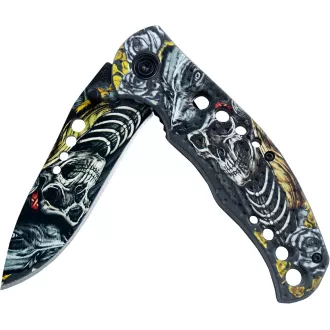 Cuțit tactic pliabil SKULL 20 cm, galben