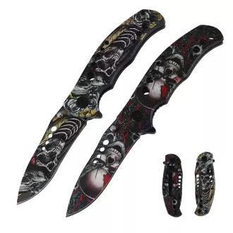 Cuțit tactic pliabil SKULL 20 cm, galben
