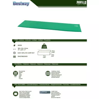 Saltea autogonflabilă turistică pentru mașină 180x50x2,5 cm PAVILLO, verde