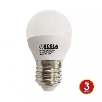 TESLA - LED MG270427-1, mini-BULB E27, 4W, 230V, 320lm, 15 000h, 2700K alb cald, 180°