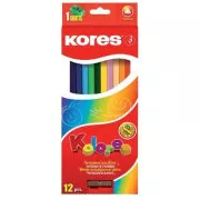 Creioane colorate Kores triple. 12 buc + ascutitoare