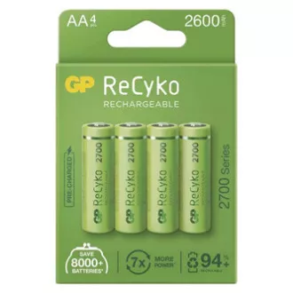 Baterie reîncărcabilă, AA (HR6), 1,2 V, 2600 mAh, GP, cutie de hârtie, pachet de 4, ReCyko Baterie reîncărcabilă, AA (HR6), 1,2 V, 2600 mAh, GP, cutie de hârtie, pachet de 4, ReCyko