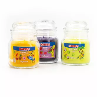 cutie - Set de lumânări Haribo Mix de fructe de pădure/Cocos și lime/Distracție tropicală 3 x 85 g cutie - Set de lumânări Haribo Mix de fructe de pădure/Cocos și lime/Distracție tropicală 3 x 85 g