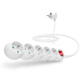 Cablu prelungitor CONNECT IT 230 V, 5 prize, 2 m, cu întrerupător (alb)