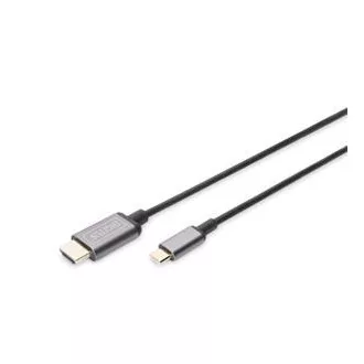 Adaptor cablu Digitus USB-C la HDMI, 1,8 m 4K/30 Hz, negru, capac metalic