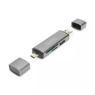 Cititor de carduri OTG dublu Digitus (USB-C + USB 3.0) 1x SD, 1x MicroSD, 1x USB 3.0, gri