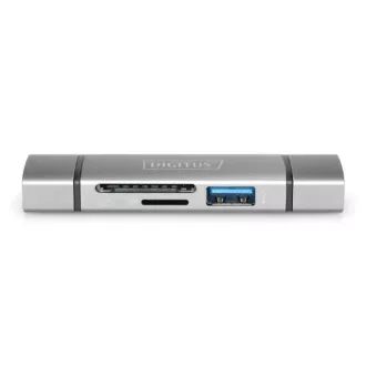 Cititor de carduri OTG dublu Digitus (USB-C + USB 3.0) 1x SD, 1x MicroSD, 1x USB 3.0, gri