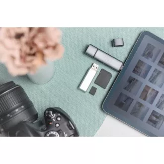 Cititor de carduri OTG dublu Digitus (USB-C + USB 3.0) 1x SD, 1x MicroSD, 1x USB 3.0, gri