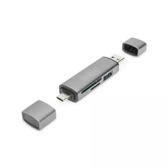 Cititor de carduri OTG dublu Digitus (USB-C + USB 3.0) 1x SD, 1x MicroSD, 1x USB 3.0, gri