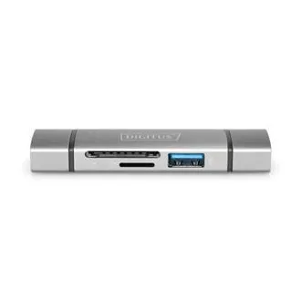 Cititor de carduri OTG dublu Digitus (USB-C + USB 3.0) 1x SD, 1x MicroSD, 1x USB 3.0, gri