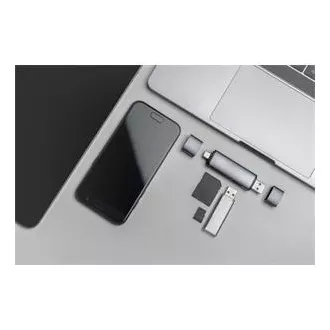 Cititor de carduri OTG dublu Digitus (USB-C + USB 3.0) 1x SD, 1x MicroSD, 1x USB 3.0, gri